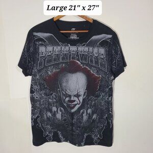 IT Chapter 2 Pennywise AOP Front Print Large Black T-Shirt Officially Licensed